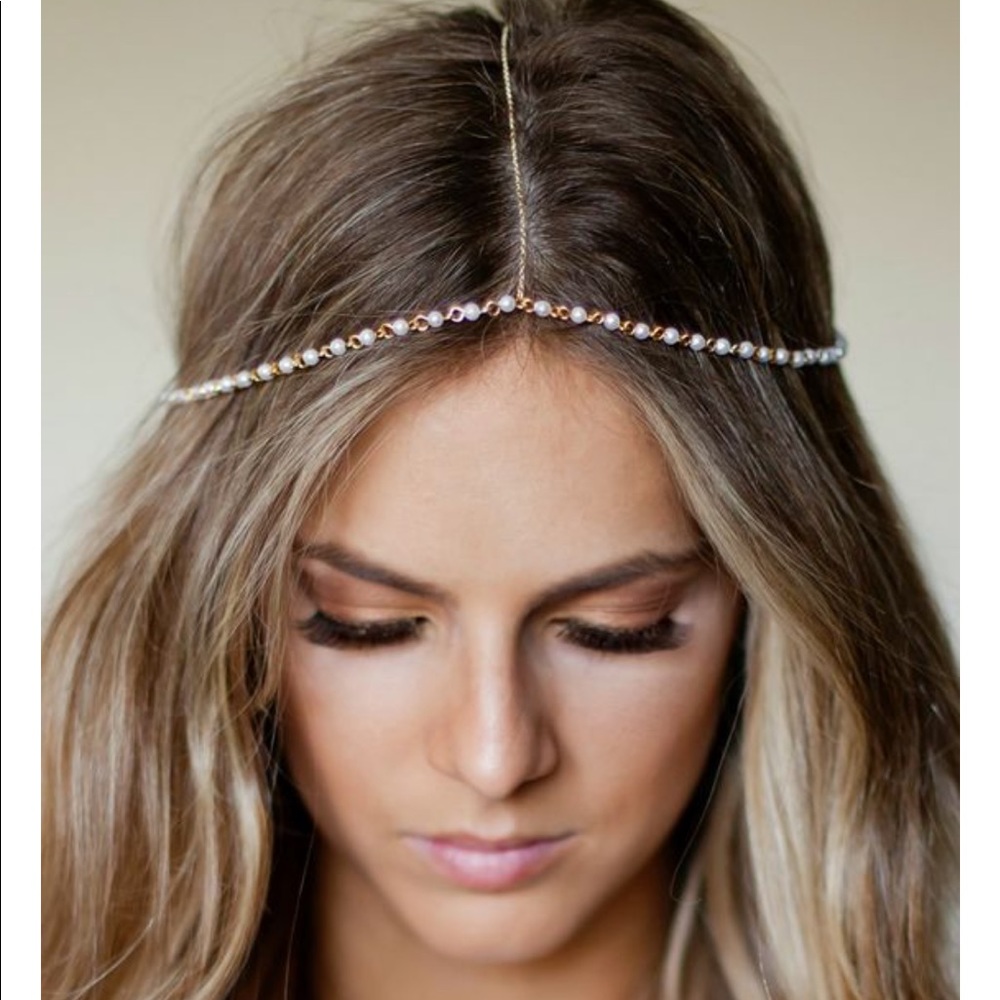 Pearl/Gold Beaded Headband/ Hairpeace